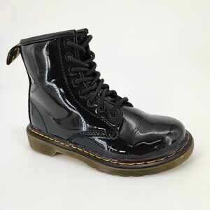 Dr. Martens Delaney Kid's Size 12 US Patent Leather Black Combat Boots 15382